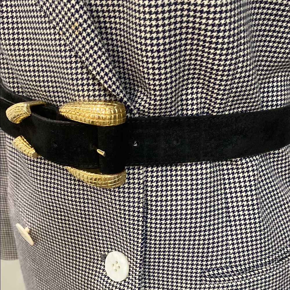 Black Suede Belt with Gold Buckle - Women's Accessory - Picture 3 of 13